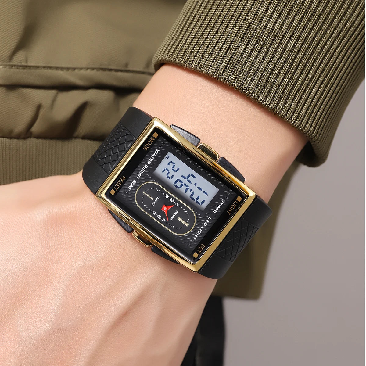 SKMEI Creative 3 Time LED Light Display Digital Stopwatch Sport Watches Men Waterproof Calendar Wristwatch Alarm reloj hombre