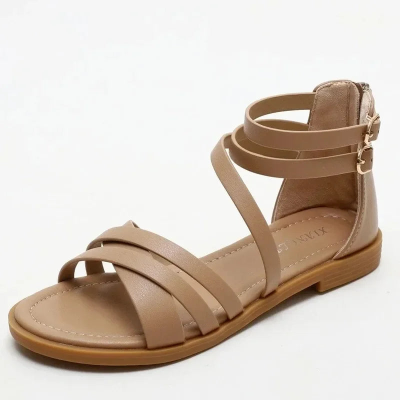 YAERNI 36-42 Large Size Sandals Women Summer New Style Ladies Casual Flat Simple Beach Sandals Fashion Vacation Roman Sandals