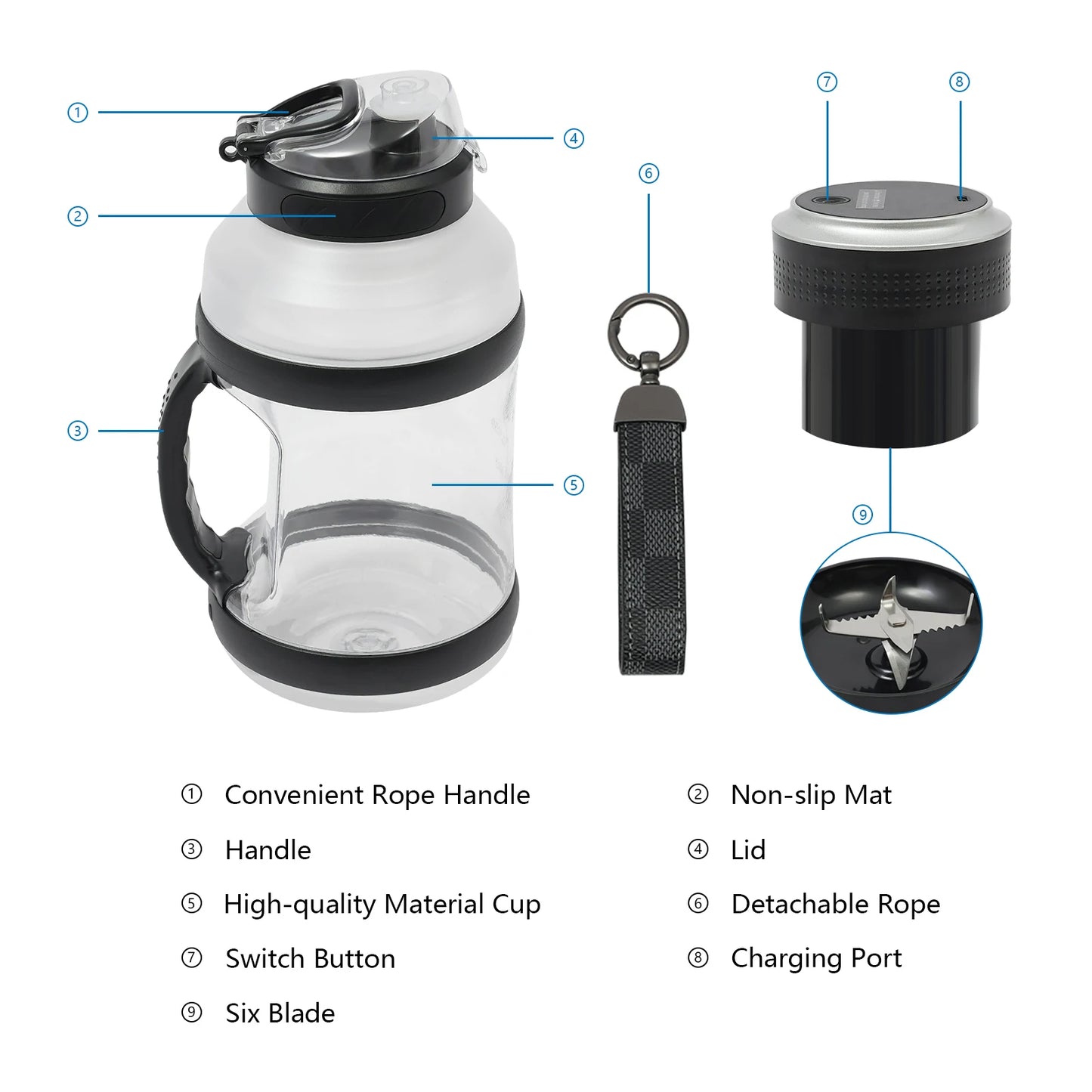 150W Portable Juice Extractor Electric Blender Large Capacity Six Blades Blender Kitchen Milkshakes Blender USB Rechargeable