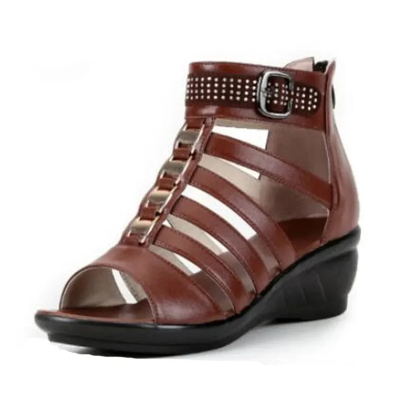 BEYARNE  Brand Sandals Casual Shoes Summer Women Sandals Plus Size Open Toe Rhinestone Real Leather Shoes Woman Fashion Sandals