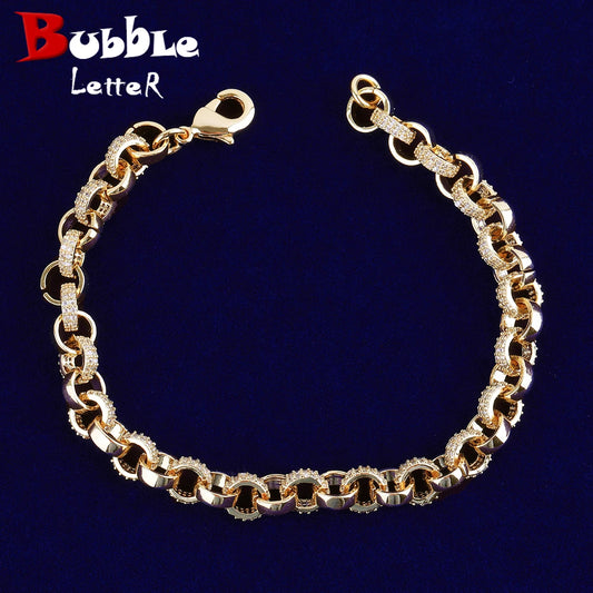 Bubble Letter Tiny Belcher Bracelet for Women Iced Out Real Gold Plated Hip Hop Jewelry