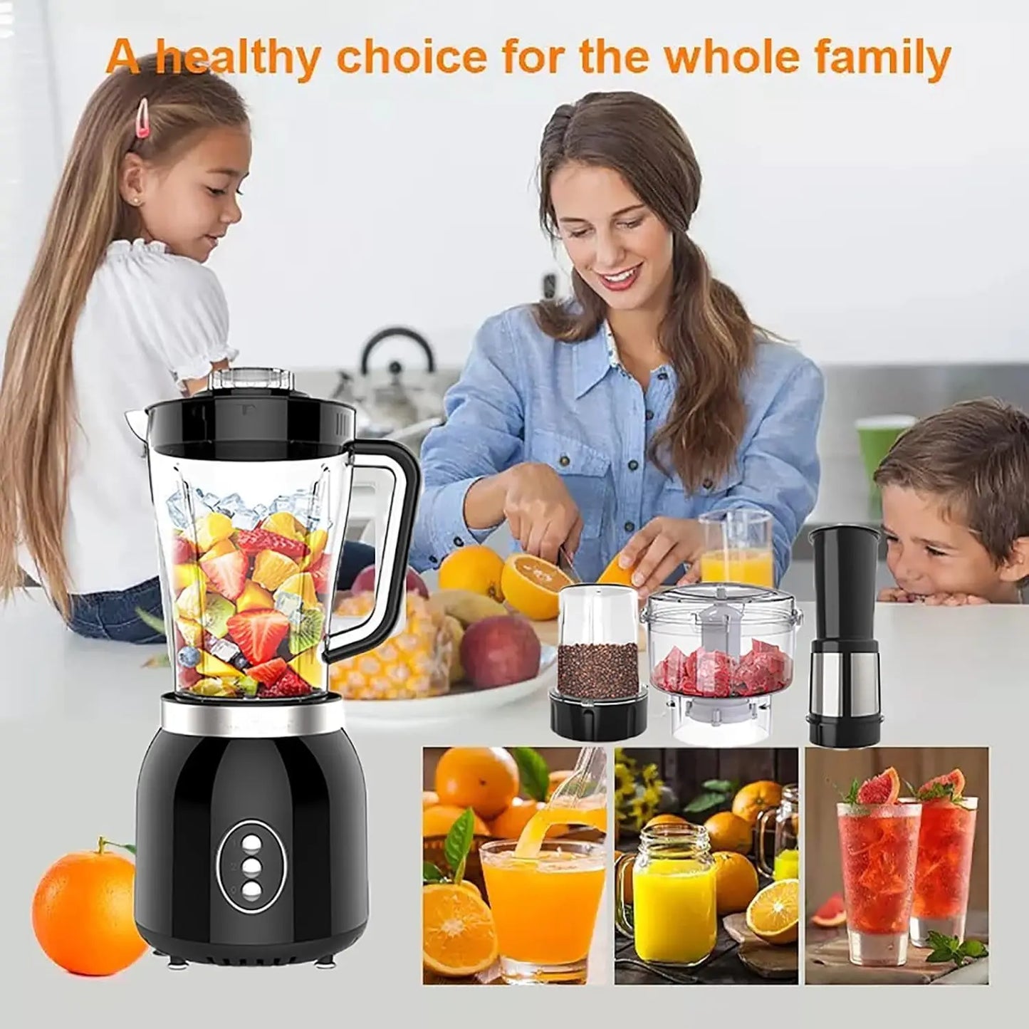 4 in 1 Blender and Food Processor Combo for Kitchen,Blender for Shakes and Smoothies,Meat Chopped,Dry Grinding,600W 3 Cups(1.8L+