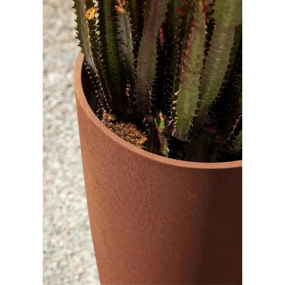 Veradek Patina Series Selena Planter - Round Tall Shape for Outdoor Porch/Patio | Naturally Rusting Planter for All-Weather Use