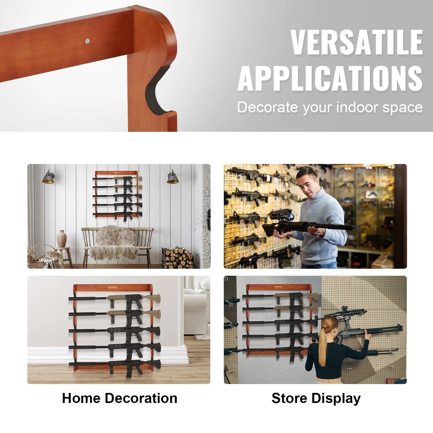SucceBuy Gun Rack Wood Gun Rack Wall Mount Gun Display Rack holds 4/5Rifles Shotguns 132lbs Heavy Duty Rifle Rack w/Soft Padding