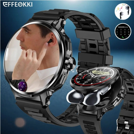 Smart Watch with Built in Earbuds Fitness Tracker for Men Wireless Call NFC Compatible with iPhone Android