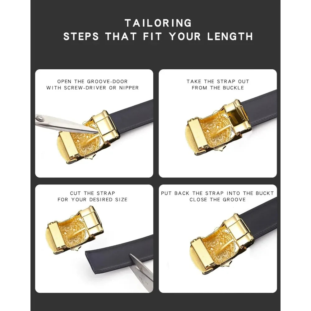 men's belt Gold Tiger Head automatic buckle alloy, leather men's belt, slide for easier adjustment belt, cut to fit