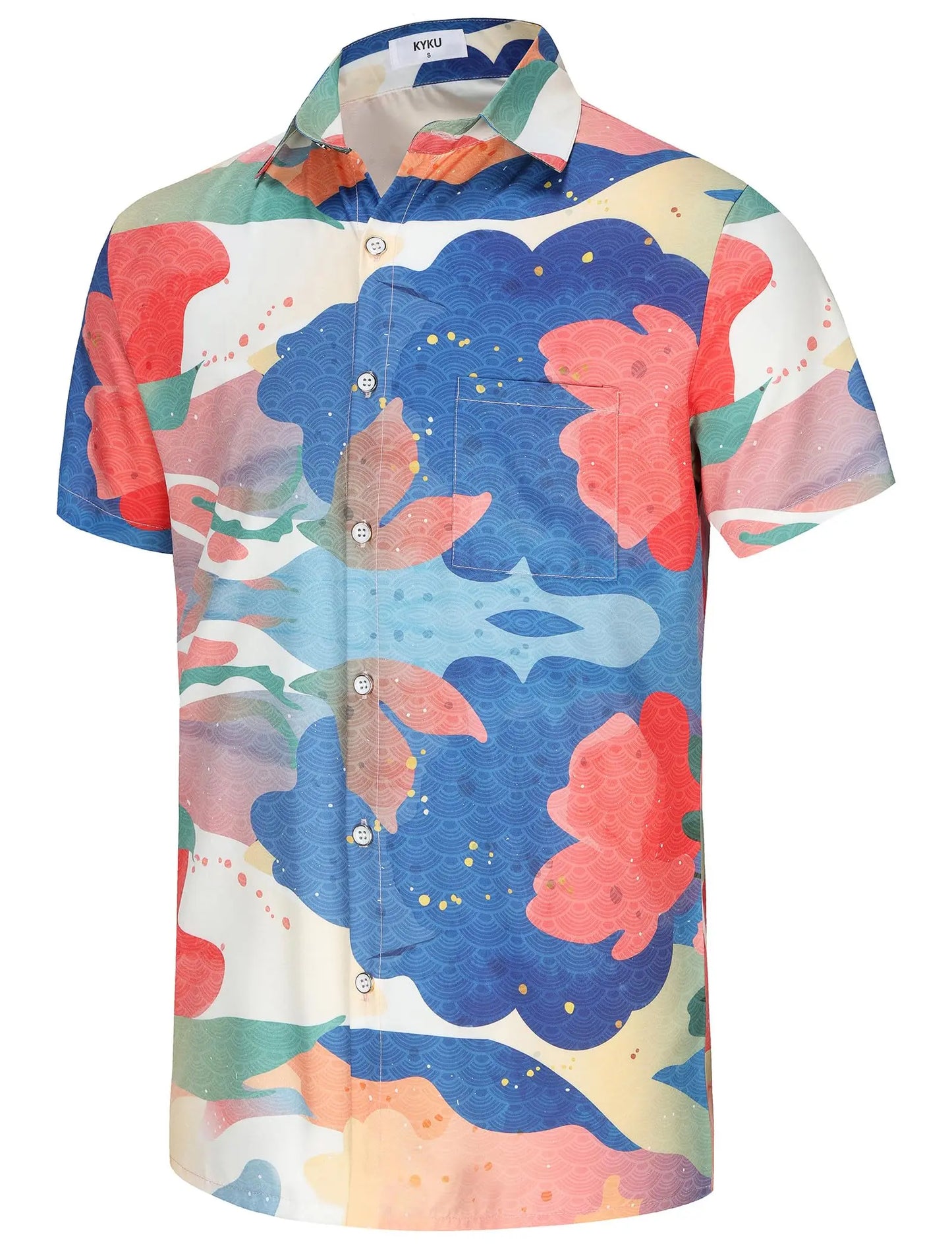 KYKU Men's Casual Button-Down Shirts Hawaiian Shirt Short Sleeve Beach Clothes with Pockets