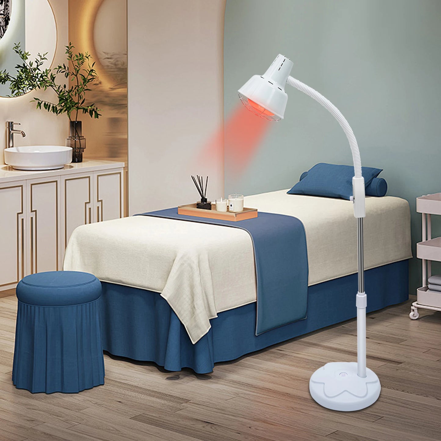 275W Single Head Infrared Heat Lamp 360° Rotatable Angle Temperature Adjustment White for Spas Beauty Salons Physical Therapy