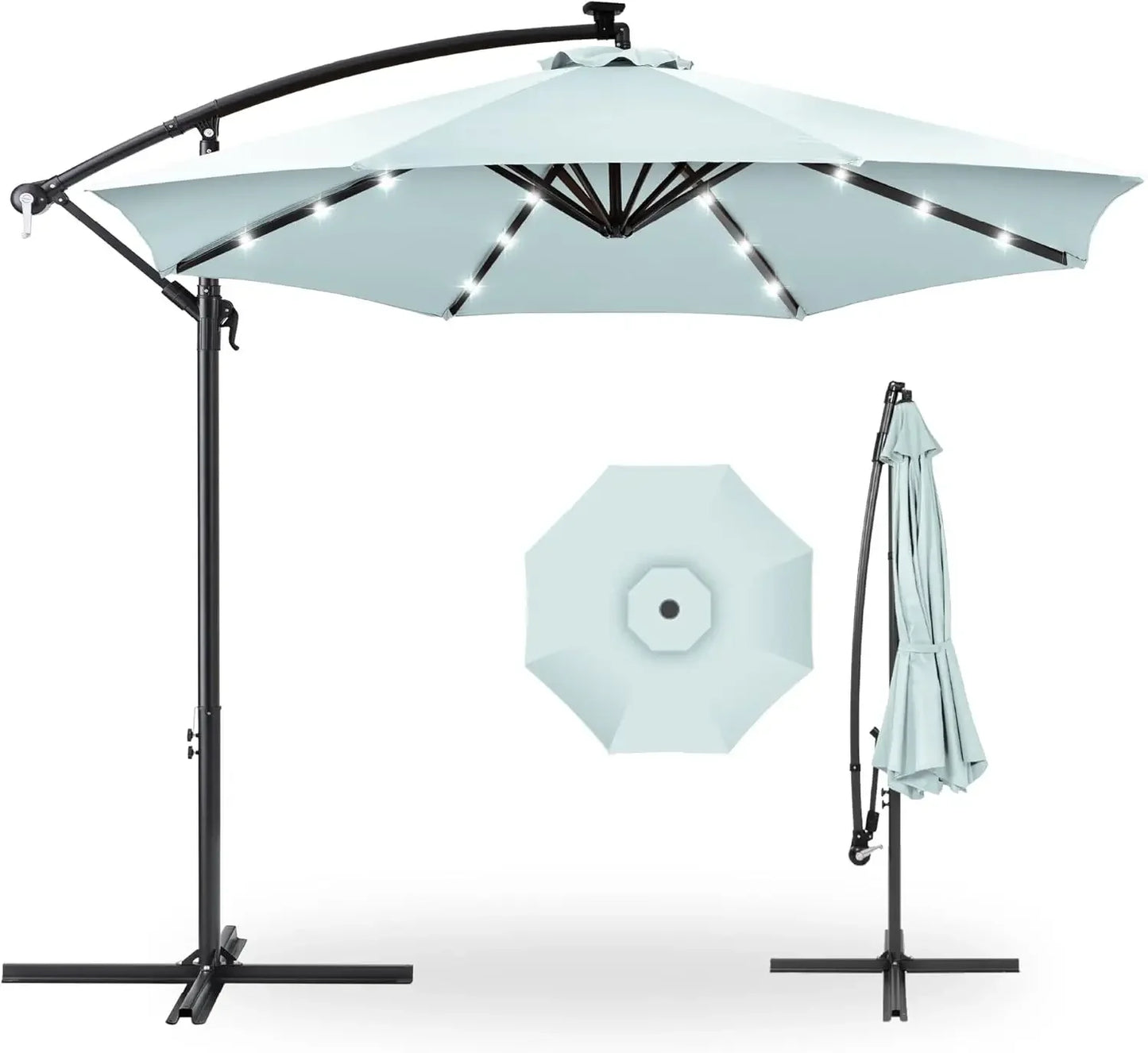 10ft Solar LED Offset Hanging Market Patio Umbrella for Backyard, Poolside,Lawn and Garden w/Easy Tilt Adjustment,Polyester