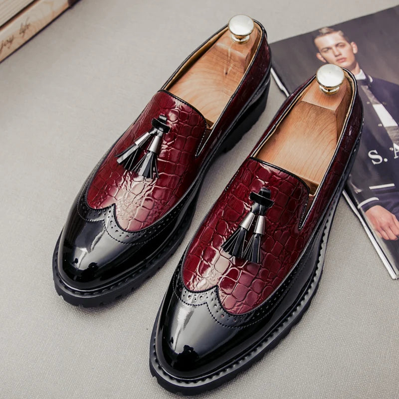 2024 new lazy man slip-on bean shoes men's business casual crocodile print 46 large size fringed leather shoes men