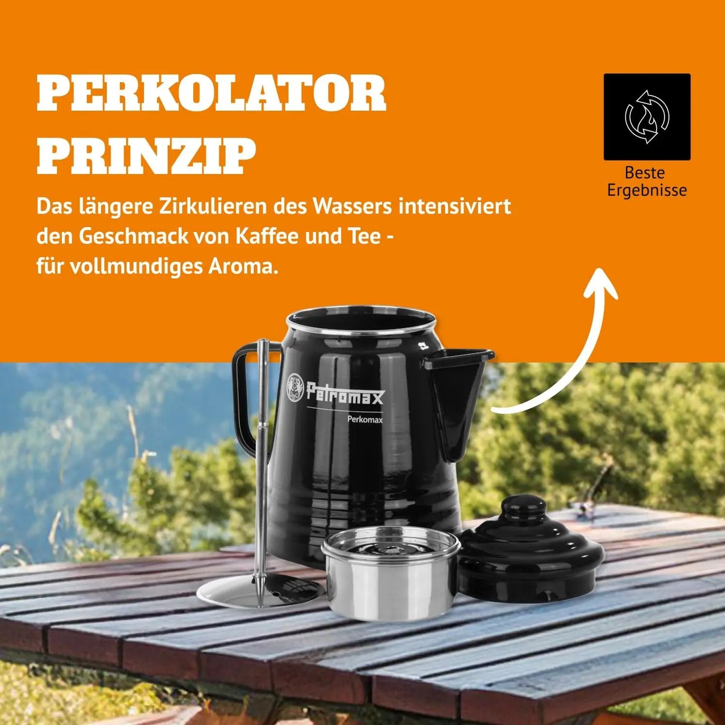 Tea and Coffee Percolator, Use Indoor/Outdoors for Home Kitchen or Campfire, Enameled Steel Coffee and Tea Pot Brews to Your Tas