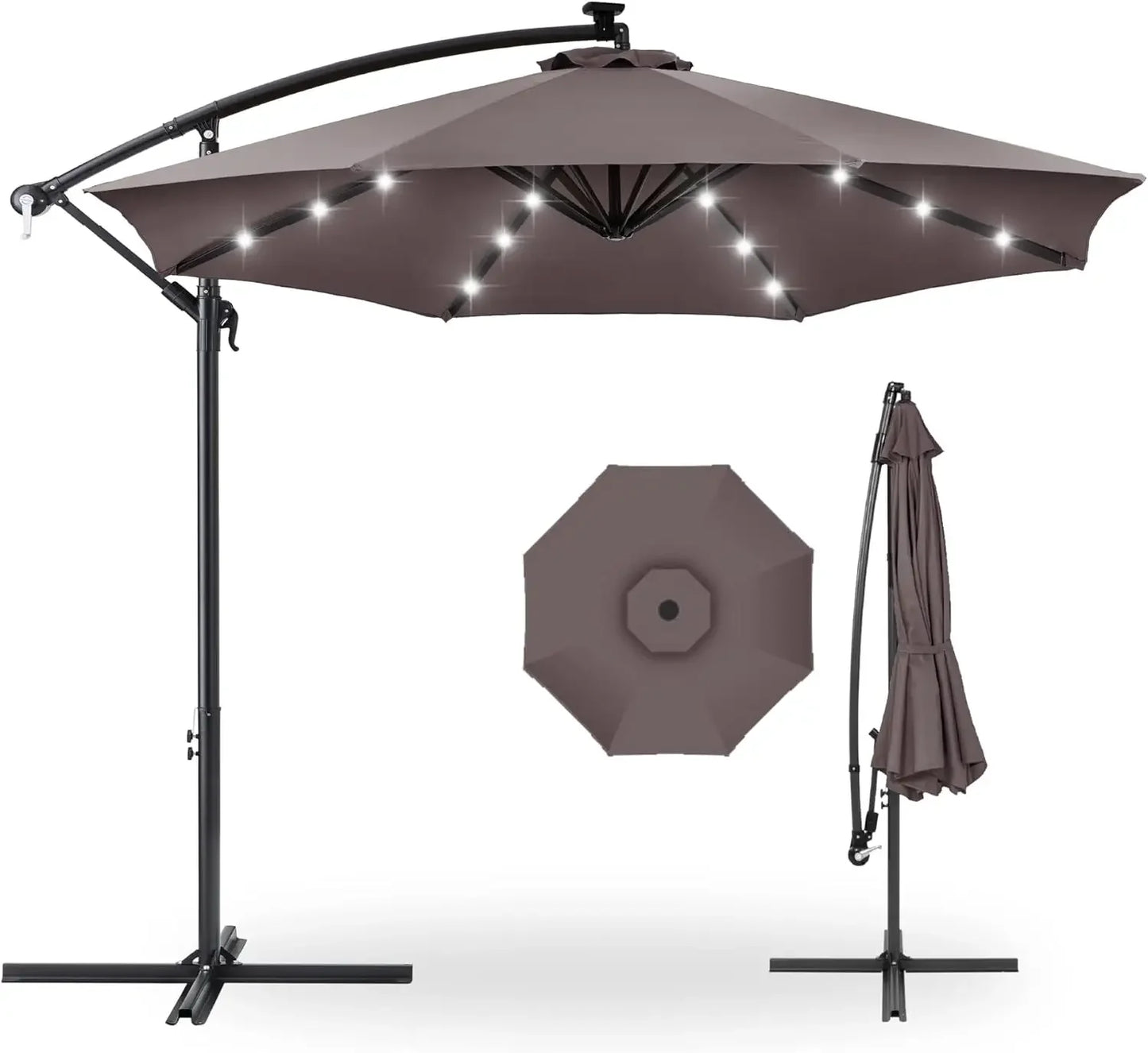 10ft Solar LED Offset Hanging Market Patio Umbrella for Backyard, Poolside,Lawn and Garden w/Easy Tilt Adjustment,Polyester