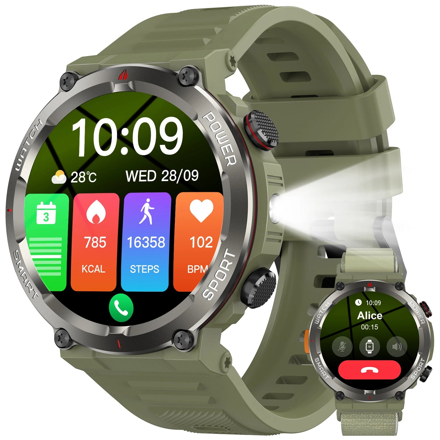 2025 New Blackview W50pro Waterproof Smartwatch with LED Flashlight Emergency lighting 960mAh Large Battery Life Man Smart Watch