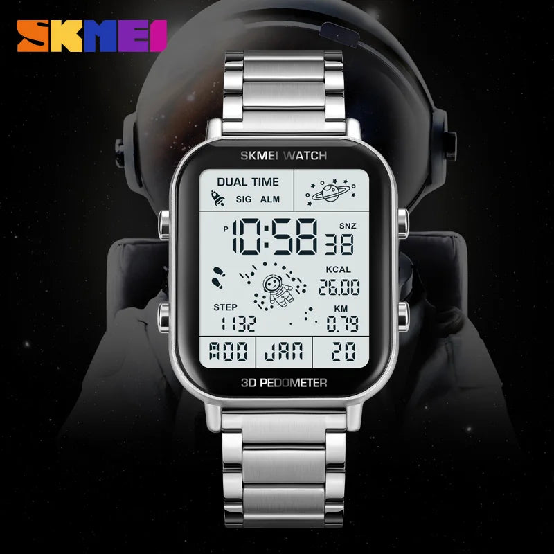 SKMEI 1888 Luxury Digital Watch for Men Waterproof Sports Electronic Wristwatches LED Display Stainless Steel Clock Reloj Hombre