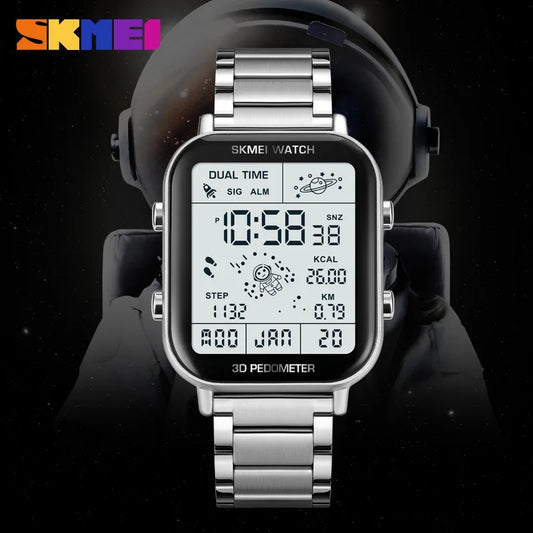 SKMEI 1888 Luxury Digital Watch for Men Waterproof Sports Electronic Wristwatches LED Display Stainless Steel Clock Reloj Hombre