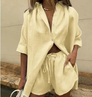 Fashion Solid Shirt And Shorts Set For Women Summer 2024