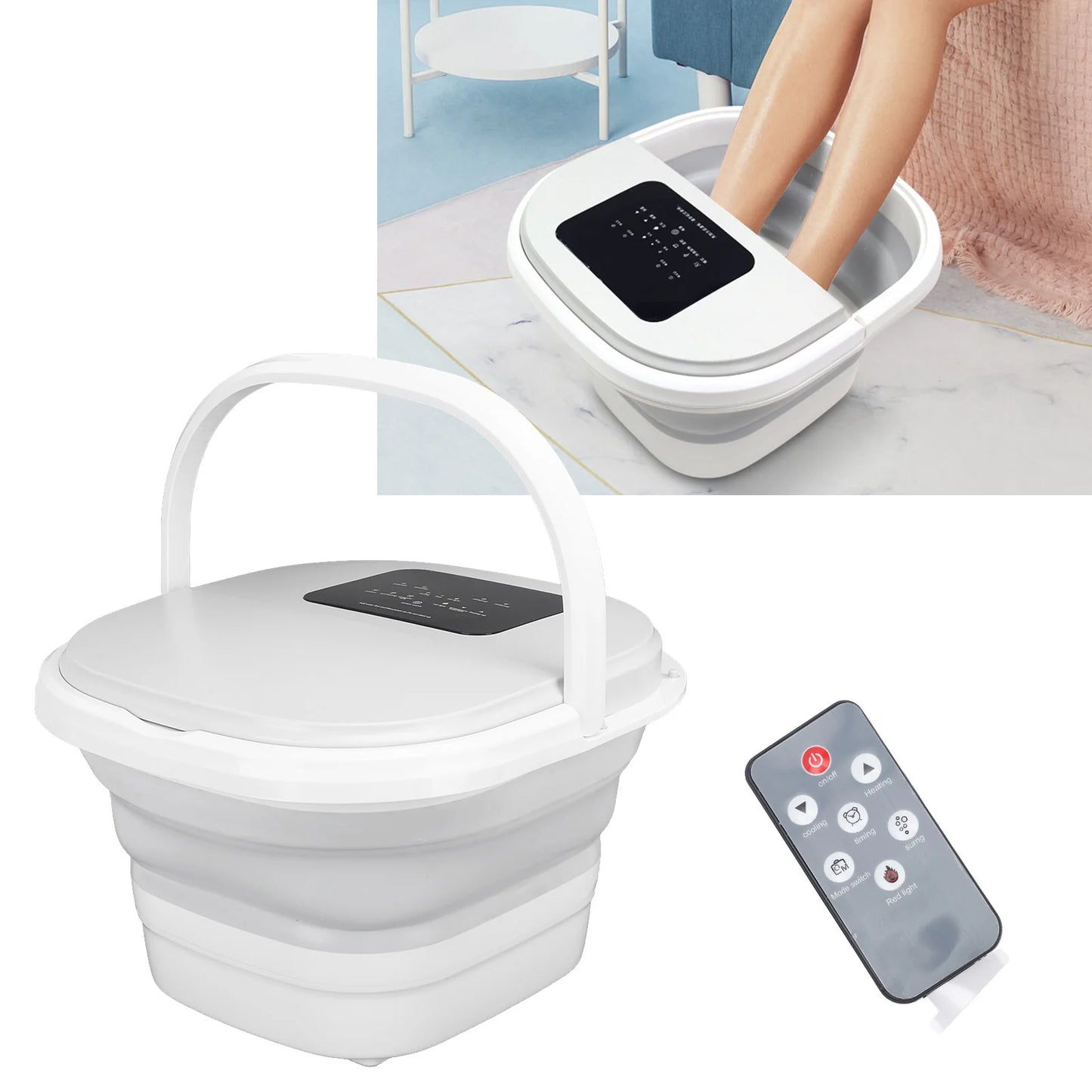 Smart Foldable Foot Soak Tub Remote Control 420W 8L Large Capacity Heating Foot Spa Massager Soaker with 8 Set Rollers