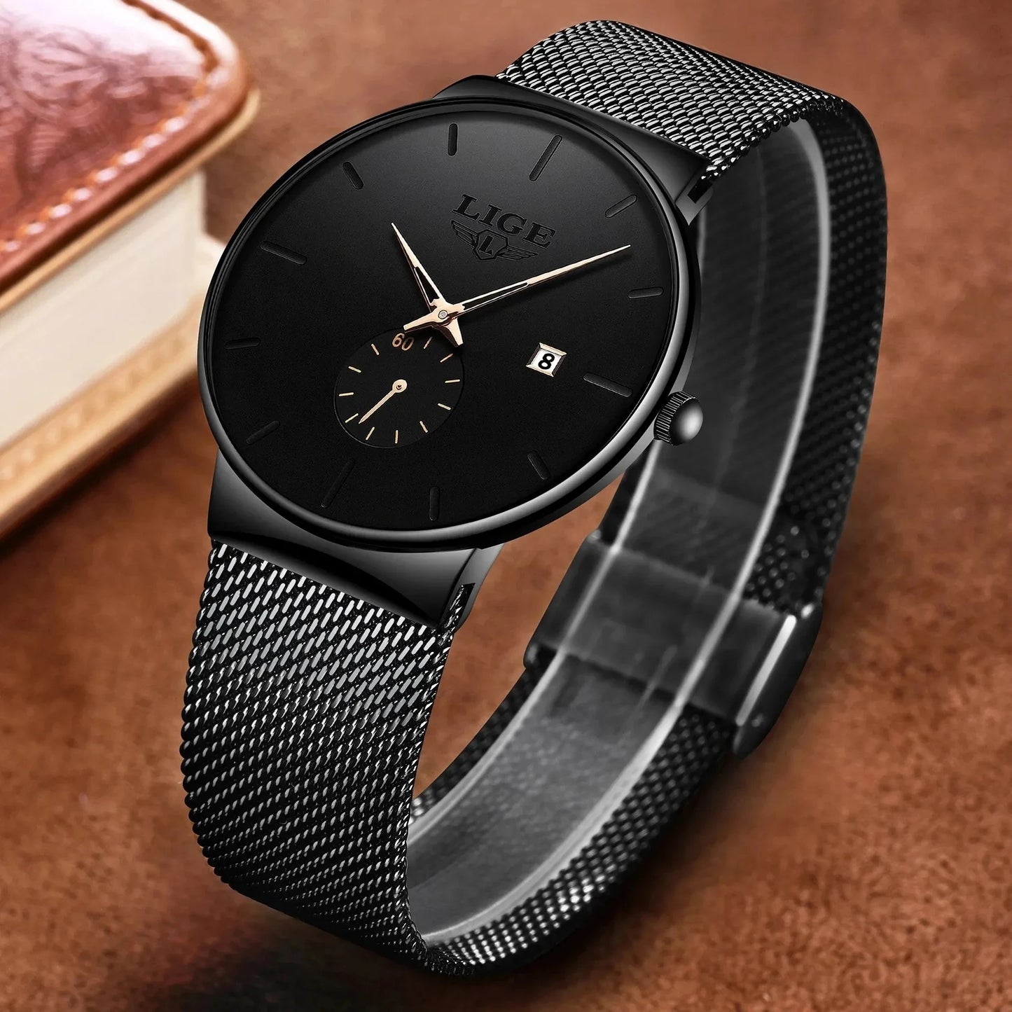 LIGE Fashion Ultra-Thin Mesh Watch Men Business Sports Men's Quartz Wristwatches Waterproof Date Chronograph Relogios Masculino
