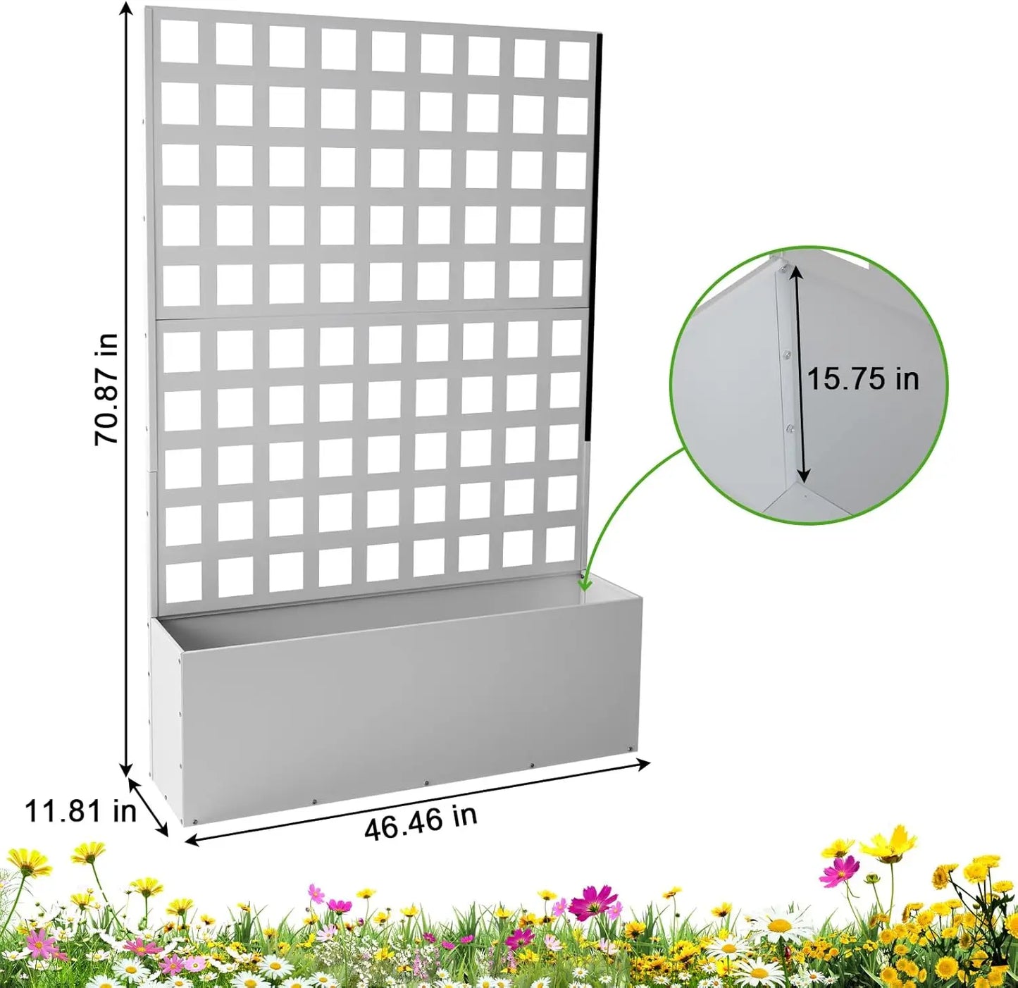 71"x47" Raised Metal Garden Bed with Attached Trellis Privacy Screen | Outdoor Planter Box w/ Drainage Holes for Climbing Plants