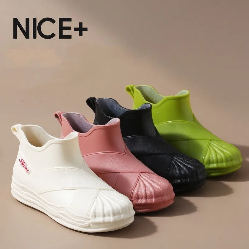 Crestar Women's Short Rain Boots Summer Fashion Ankle Rubber Boot Anti Slip Waterproof Soft-soled Boots New Lady Garden Shoes