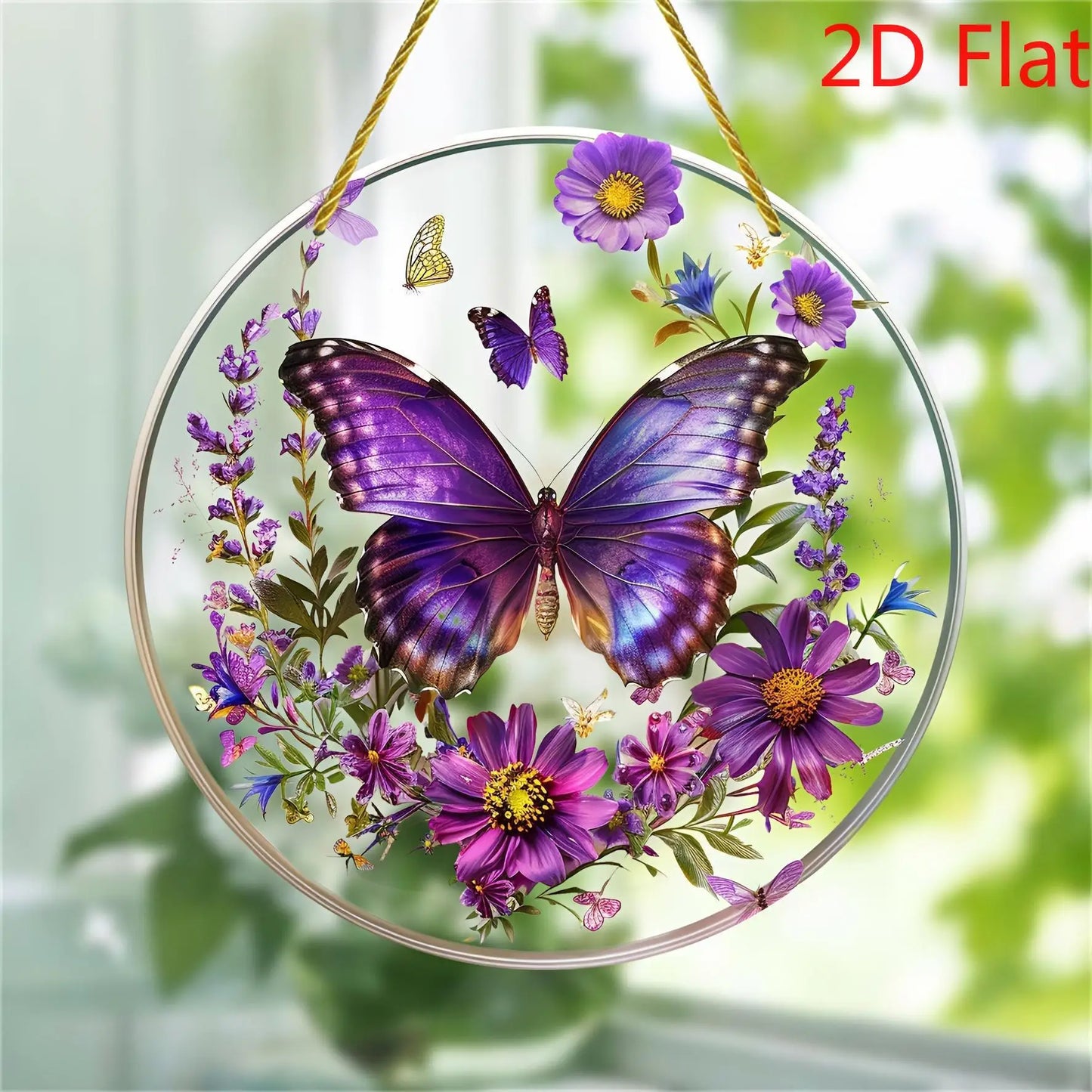 2D Purple Butterfly Suncatcher - Stained Glass Window Hanging for Home Decor, Birthday & Festival Gifts