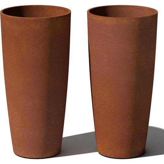 Veradek Patina Series Selena Planter - Round Tall Shape for Outdoor Porch/Patio | Naturally Rusting Planter for All-Weather Use