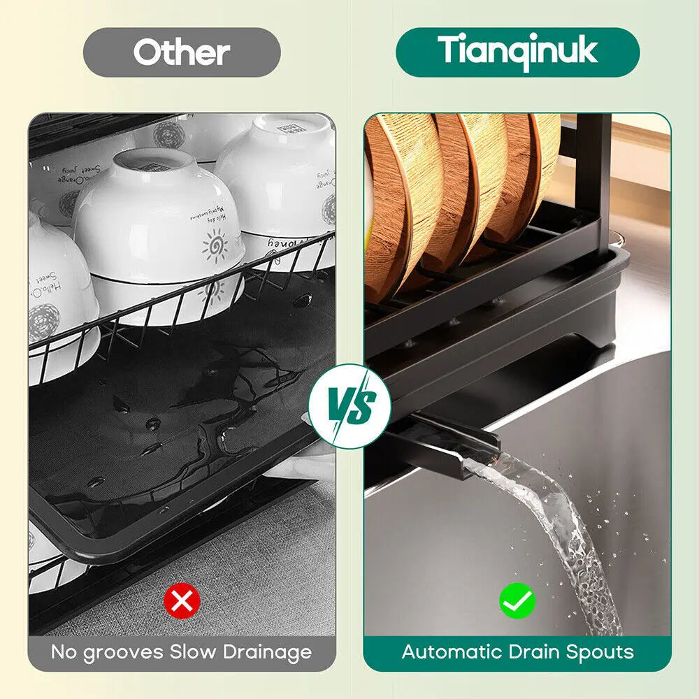 2-Tier Dish Drying Rack With Drainboard - Space-Saving Kitchen Storage Solution