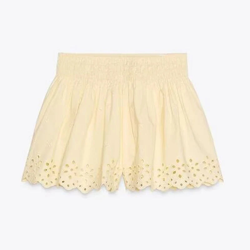 Foridol Women's Cotton Hollow Out Embroidery Shorts Set 2025
