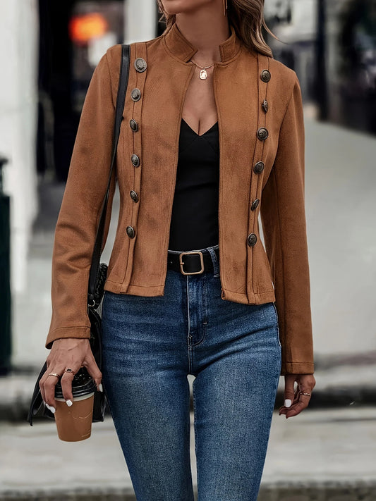 Women's Slim Fit Double Breasted Velvet Jacket for Elegance