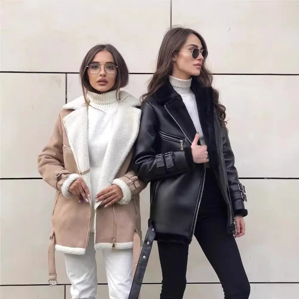 Women's Classic Shearling Bomber Jacket for Warm Winter Style