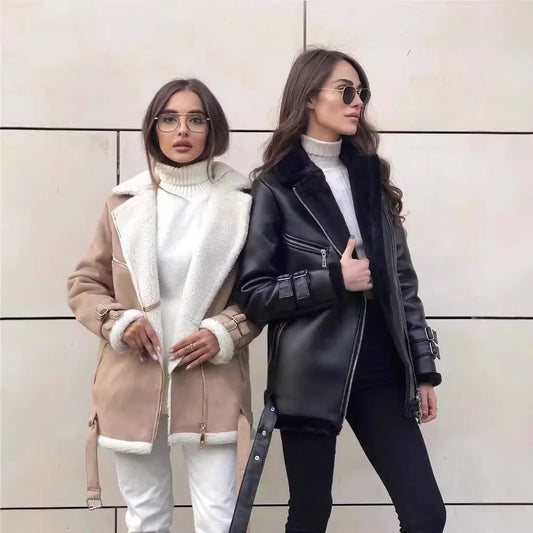 Women's Classic Shearling Bomber Jacket for Warm Winter Style