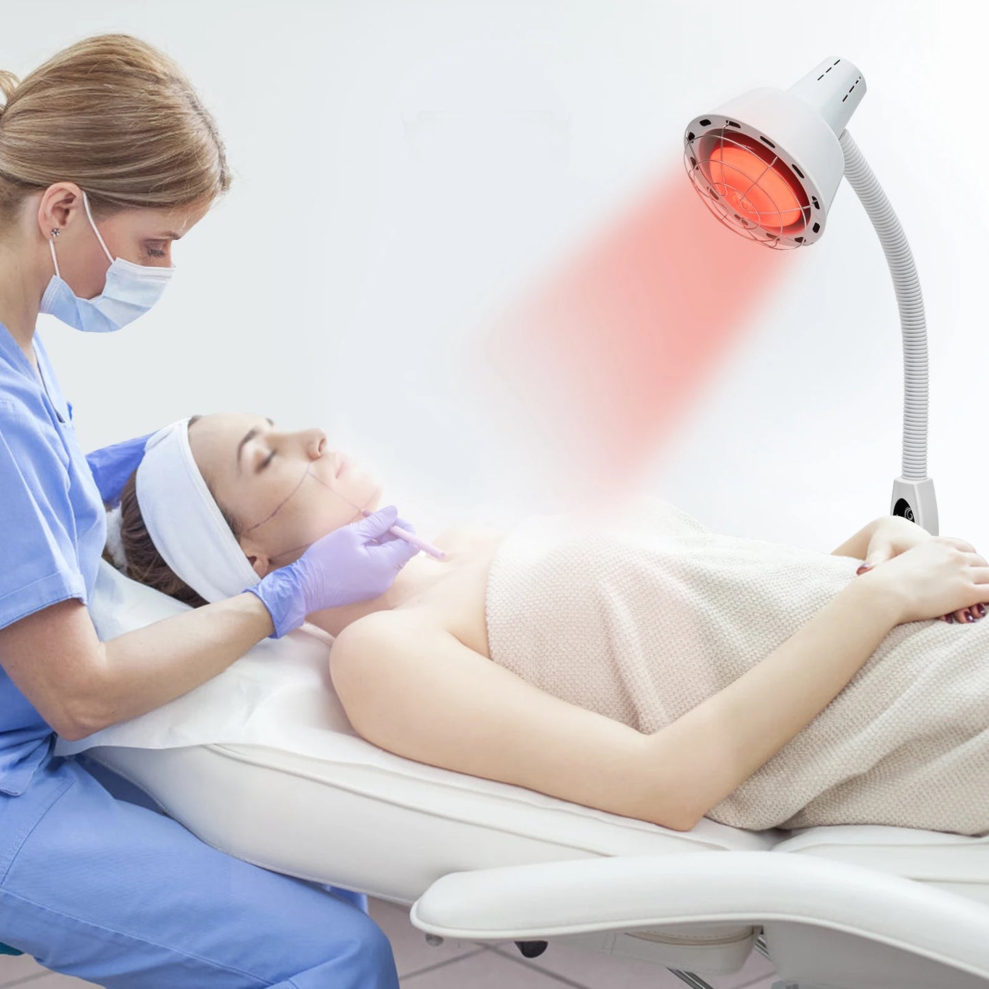 275W Single Head Infrared Heat Lamp 360° Rotatable Angle Temperature Adjustment White for Spas Beauty Salons Physical Therapy