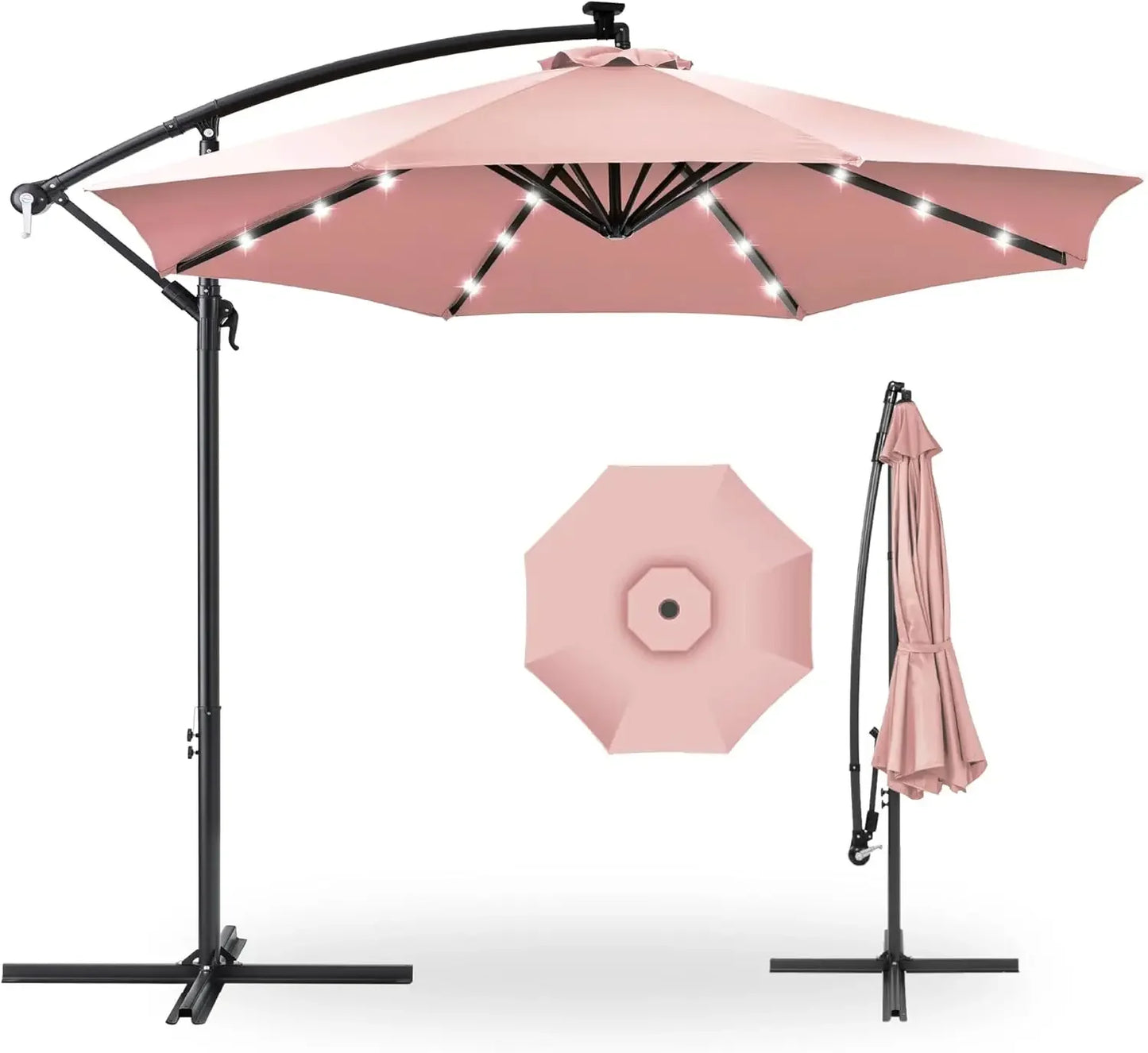10ft Solar LED Offset Hanging Market Patio Umbrella for Backyard, Poolside,Lawn and Garden w/Easy Tilt Adjustment,Polyester