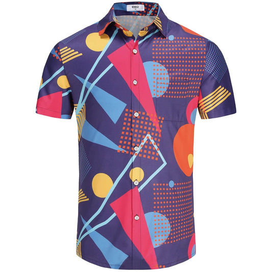 KYKU 80s Costume 90s Clothes Hawaiian Shirt for Men Button Down Shirts Short Sleeve Retro Disco Outfits