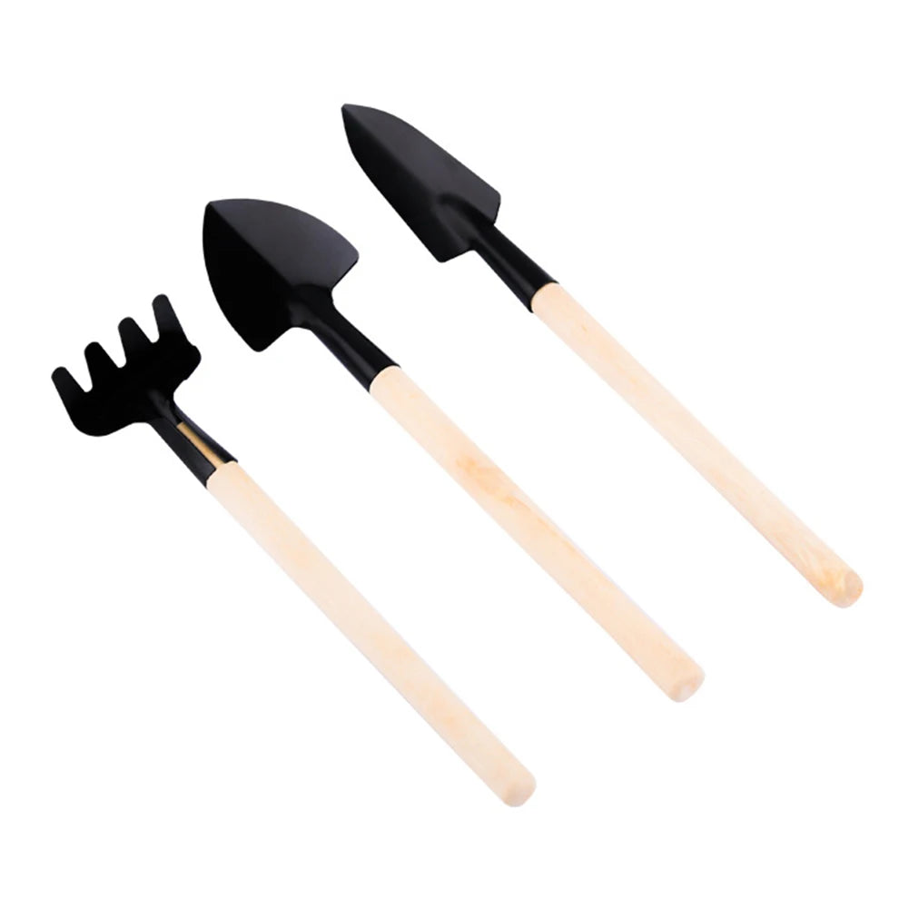 3Pcs Shovel Rake Spade Set Small Rake Shovel Spade Multifunction Bonsai Tools Set Wooden Handle Garden Tool Sets for Kids