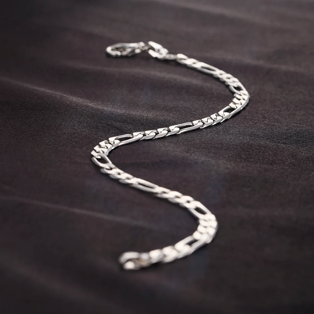 S925 Sterling Silver Bracelet Men Sideways Figaro Jewelry Curb Cuban Bracelets HipHop Style Horse Whip Chain Gift Stock in USA