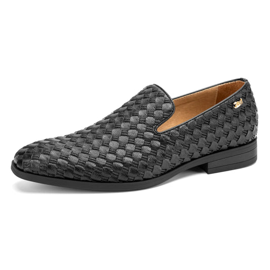 Men's Black Loafers Leather Dress Shoes with Metal Button Slip on Wedding Luxury Brand Casual Shoes