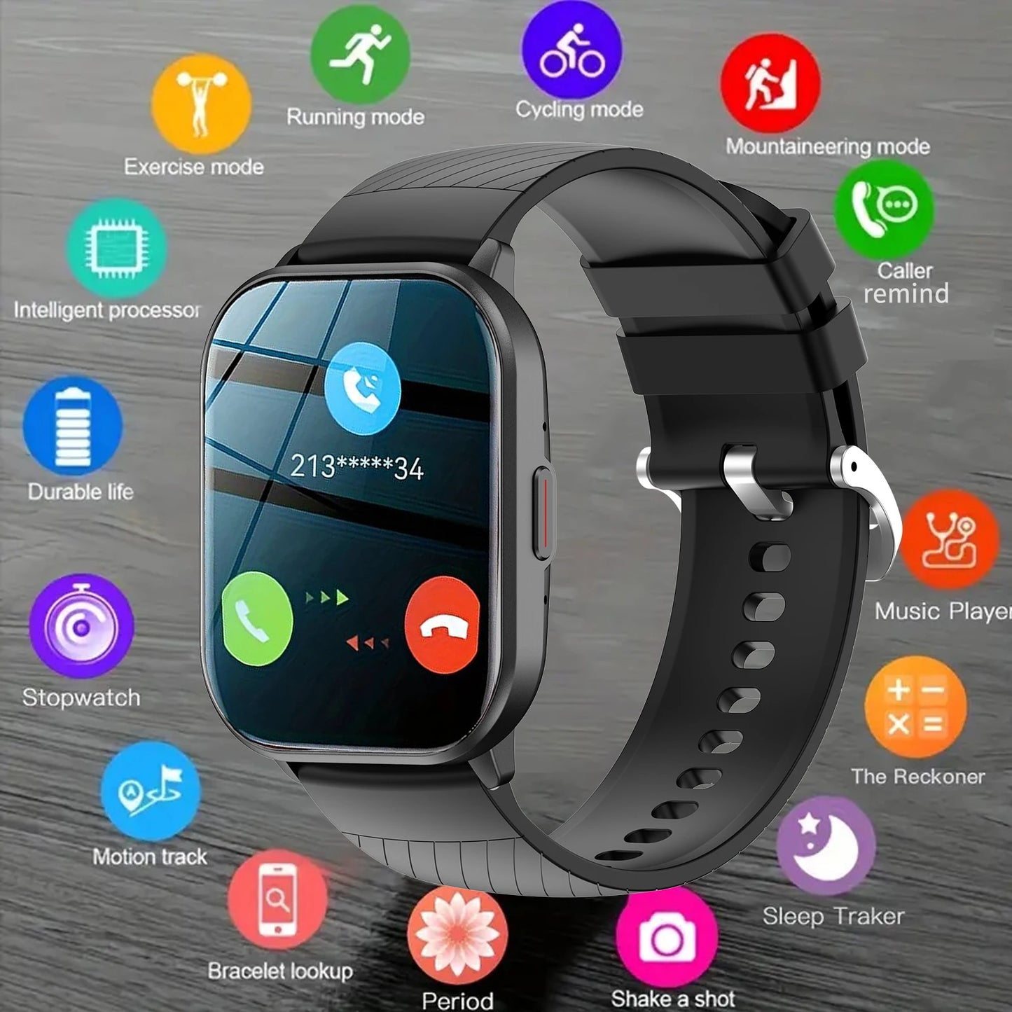 Smart watch, wireless calling/dial, multi-Sport mode, calling reminder and rejection, SMS reminder, for iPhone/Andriod