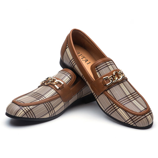 Men's Brown Shoes Pattern Printing Men's Dress Loafer Shoes Slip-on Casual Loafer Smoking Slipper