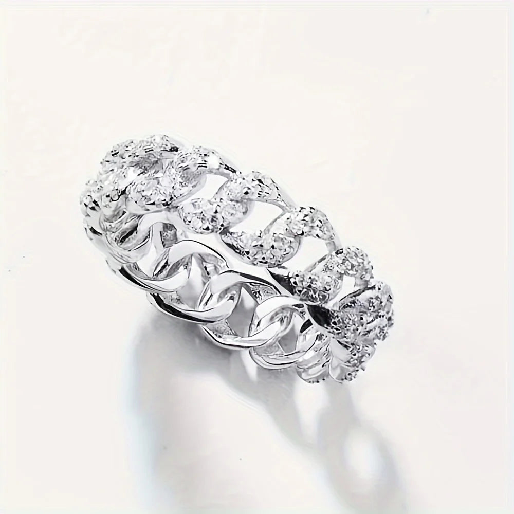 1pc S925 Sterling Silver with 2.7CT Moissanite Cuban Ring, Hip Hop Men's and Women's Rings, Moissanite Gemstone Jewelry | Gifts
