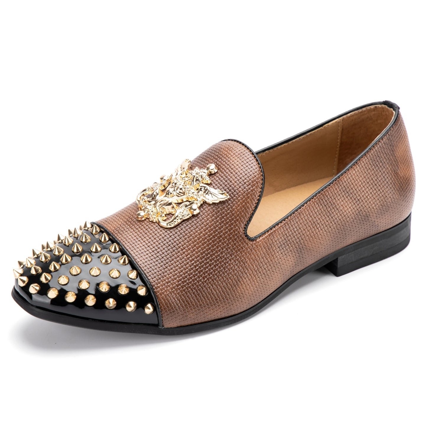 Mens Leatherette Leopard Print Loafers Dress Shoes with Metal Embellishments Party Luxury Loafer Shoes