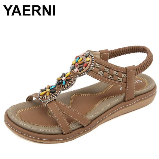 Women's New Summer Bohemian Style Non-slip Flat Sandals Woman Plus Size Soft Bottom Beach Sandals Lady Casual Shoes 36-42