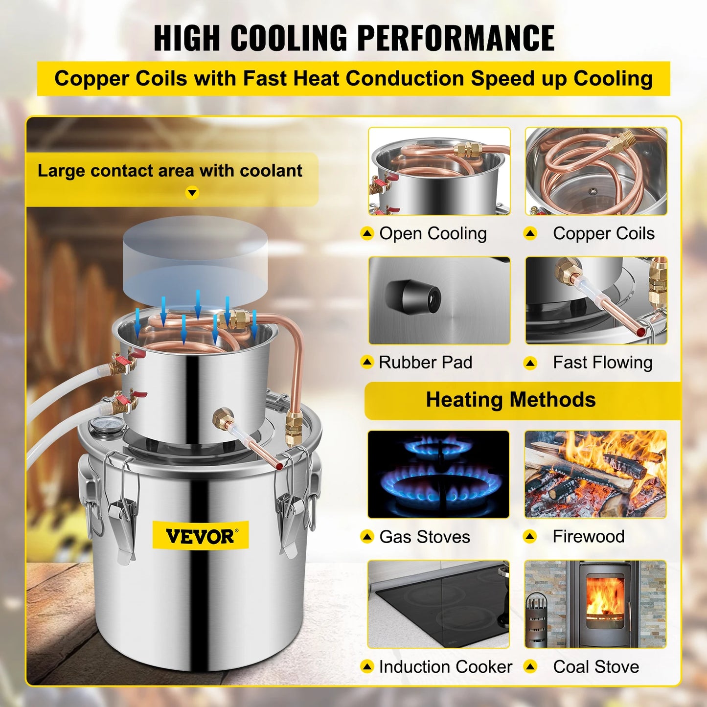 SucceBuy 3 5 8 13 Gal Distiller Alambic Alcohol Still Stainless Copper DIY Home Brew Water Wine Essential Oil Brewing Kit