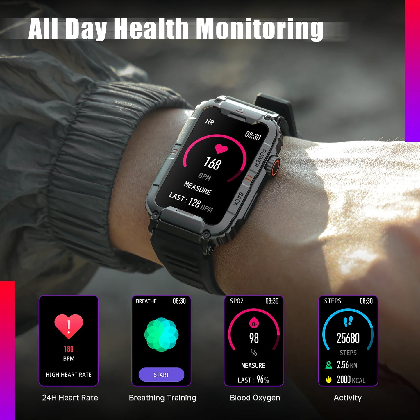 LaNikar New Military Smart Watch 100+ Sports Modes Health Monitor Bluetooth Call IP67 Waterproof Men Women For IOS Android KR88
