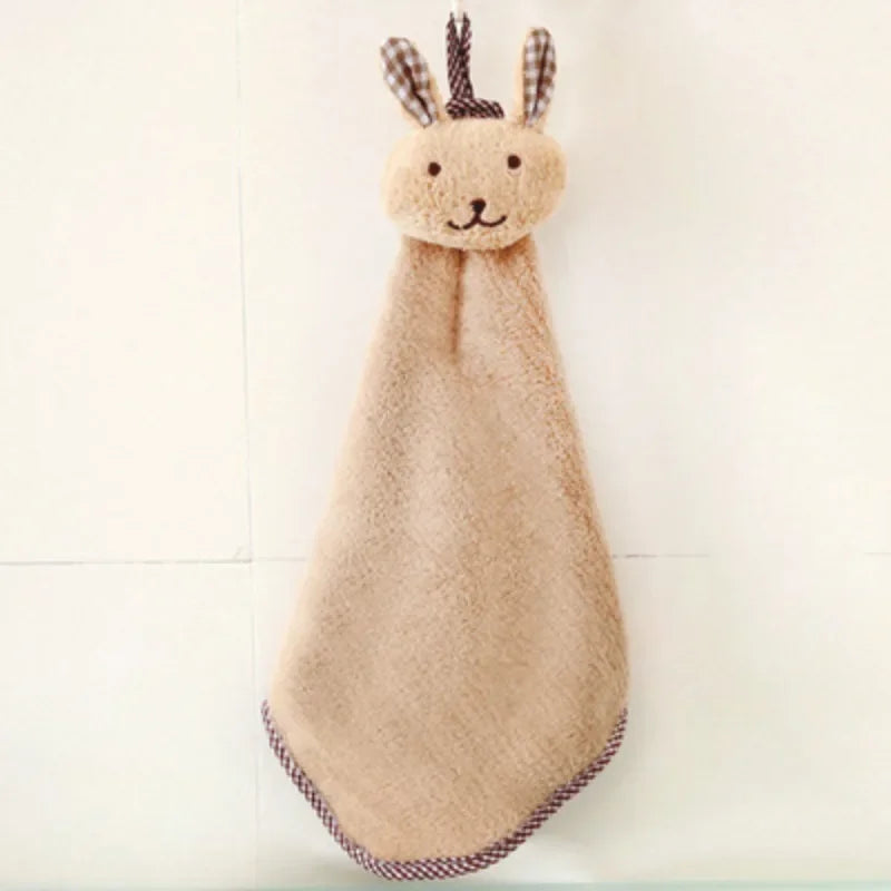 New Coral Velvet Hand Towel Cartoon Animal Rabbit Kitchen Hanging Bath Wipe Towel Washcloths Kids Handkerchief