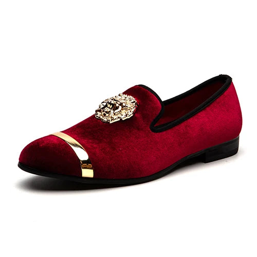 Men Velvet Dress Black Casual Tuxedo Slip-on Glitter Loafers Shoes