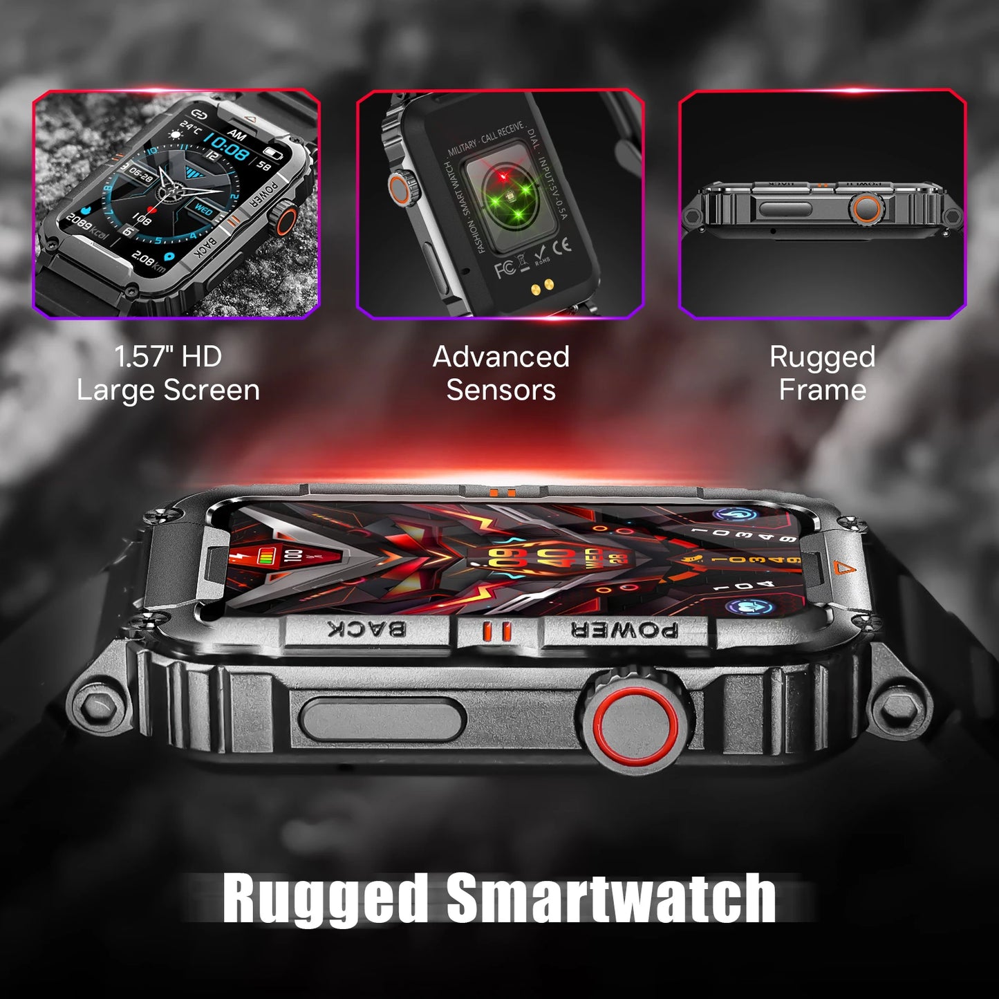 LaNikar New Military Smart Watch 100+ Sports Modes Health Monitor Bluetooth Call IP67 Waterproof Men Women For IOS Android KR88