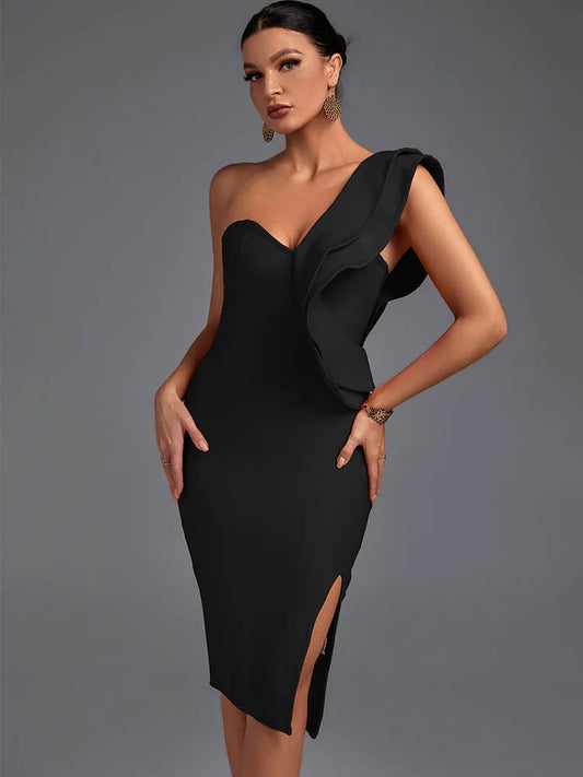 Bandage Dress Black Bodycon Dress Evening Party Elegant Sexy One Shoulder Birthday Club Outfit 2022 Summer New Arrival