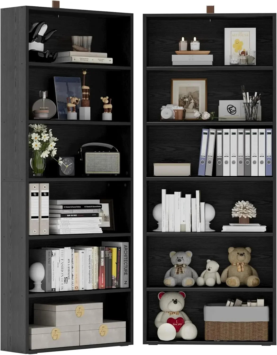 Bookshelves and Bookcases Set of 2 Floor Standing 6 Tiers Display Storage Shelves 70 in Tall Bookcase Home Decor Furniture