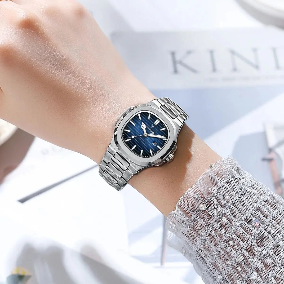 POEDAGAR Elegant Women Wristwatch Waterproof Luminous Calendar Ladies Watch Square Stainless Steel Quartz Women's Watches Female
